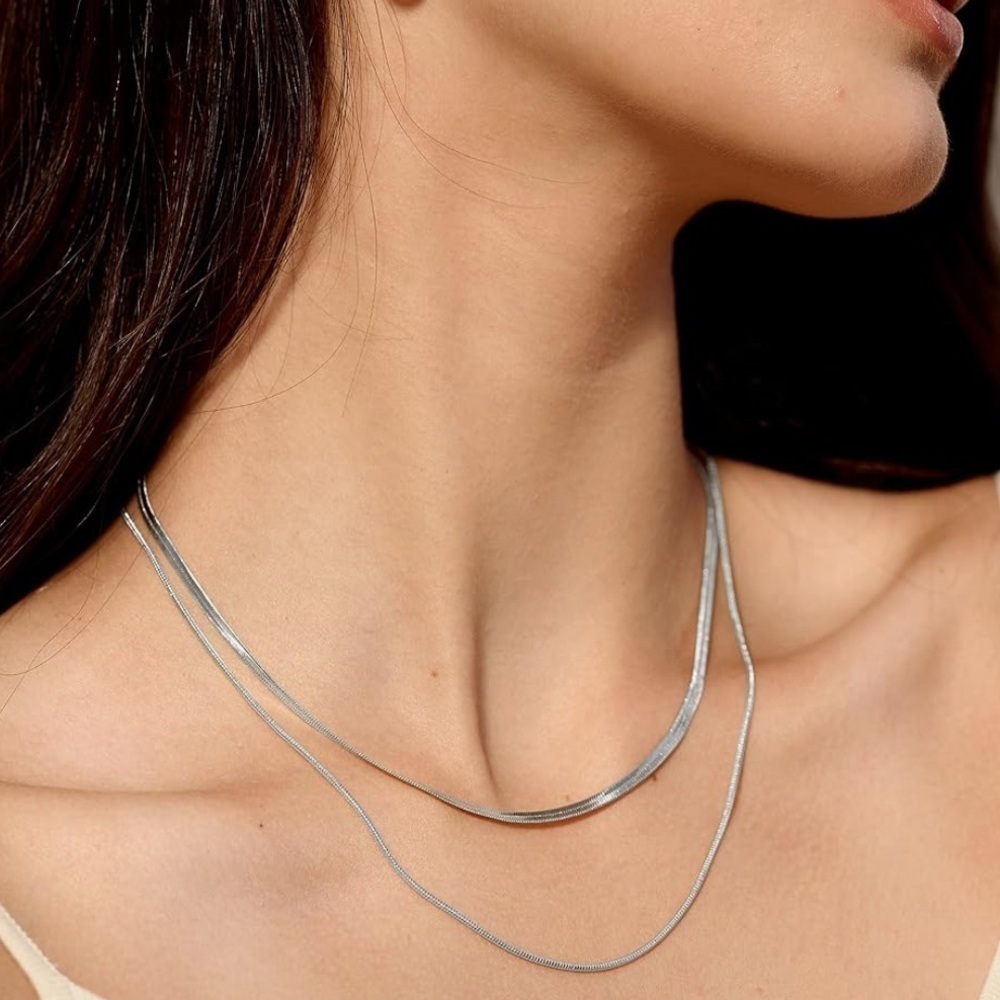 2 pcs Simple minimalist Stainless Steel Flat Snake Necklace